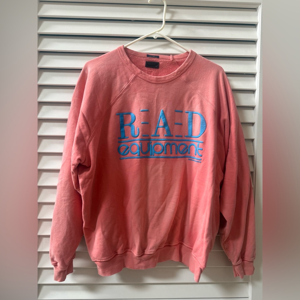 MOTHER Biggie Concert Wash Rad Equipment Pink Sweatshirt with Blue